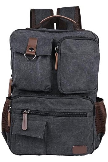 STOREMAX Canvas Fabric School and Daily Backpack with Laptop Compartment Black 1088605