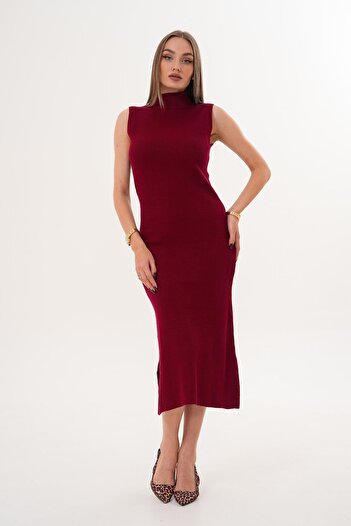 ŞİMAL Women's Half Fisherman Sleeveless Long Knit Dress 255150 -