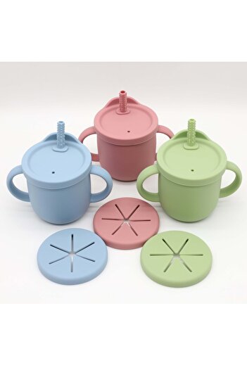 Choice Oliver Food grade silicone straw cup, snack cup with grinding rod, double handle cup