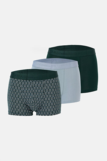 Dagi Light Blue-Dark Green 3-Piece Patterned Cotton Boxer