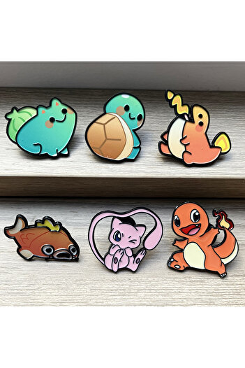 Miniso 6pcs Enamel Pin 6 Pcs Pokemon Brooch Set Cartoon Animation Mew Charizard Bulbasaur Squirtle Cute Met