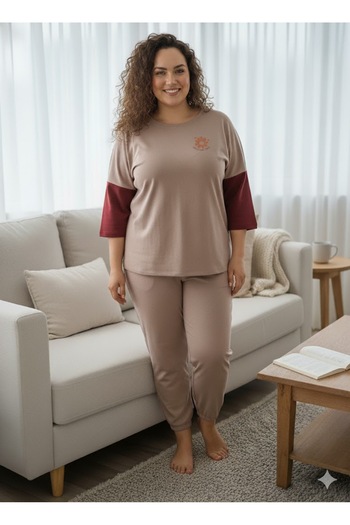 FAMESTEKSTİL Women's Beige Tracksuit Set