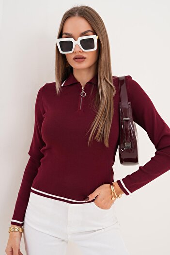 ŞİMAL Women's Polo Neck Zipper Detailed Sweater 255096 -