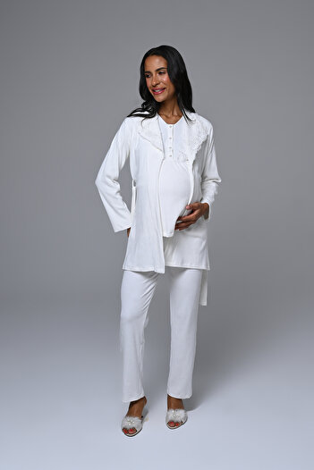 Marilyn Club Maternity-Pregnant Women's Pajama Set with Dressing Gown 3-Piece Set