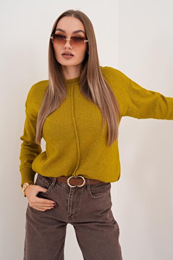 ŞİMAL Women's Green Embroidered Knitted Sweater 255165 -