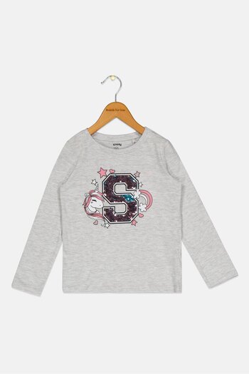 Sinsay Kids Girl Unicorn Embellished Long Sleeve Top, Light Grey