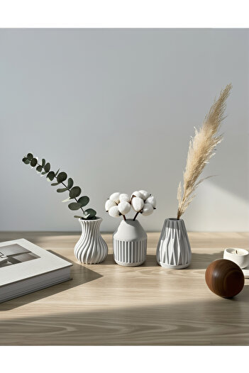 BEBUTO Set of 3 Luxury Concrete Vases - Mini Vase Set - Decorative Set