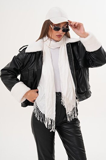 ŞİMAL Women's Plush Leather Coat 255403 -