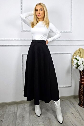 FashionForYou Tiziana long velvet skirt, with pleats and elegant cut, Black