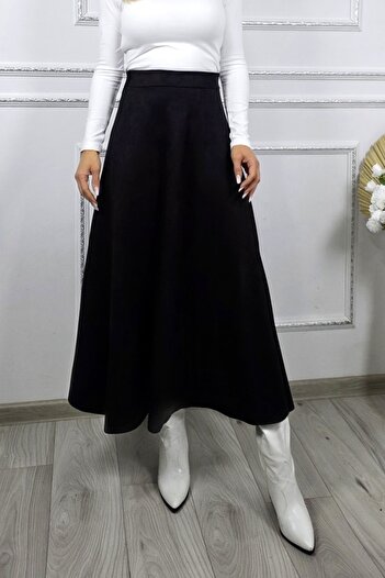 FashionForYou Tiziana long velvet skirt, with pleats and elegant cut, Black