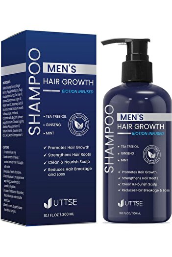 Uttse Biotin Shampoo for Men's Hair Growth - Natural Thickening Shampoo with Tea Tree Oil, Ginseng, and Mi