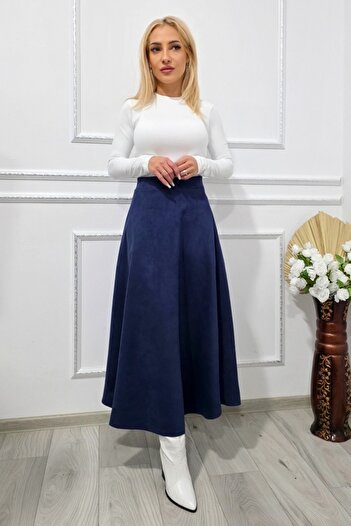 FashionForYou Long skirt, velvet, Tiziana and elegant cut, Navy blue