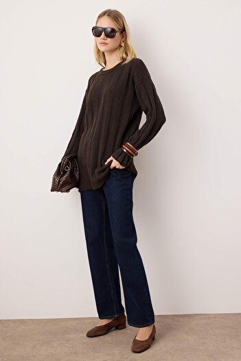 Trendyol Modest Brown Plain Ribbed/Camisole Knitwear Tctaw26Ak00014