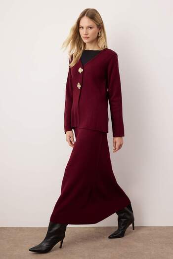 Trendyol Modest Regular Pike Plain Knitwear Hijab mit Pflaumenschnalle, Unterteil – Oberteil-Set TCTAW26US00011