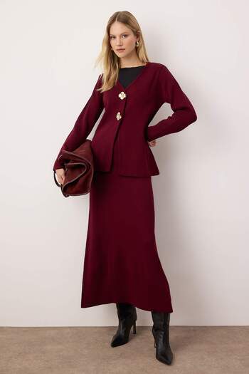 Trendyol Modest Regular Pike Plain Knitwear Hijab mit Pflaumenschnalle, Unterteil – Oberteil-Set TCTAW26US00011
