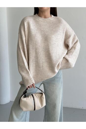 Laluvia Stone Plain Basic Dicker Pullover