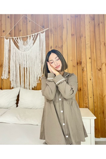 Pijamapartisi Vizon renk Penye Kumaş Pileli Hamile Lohusa Pijama Takımı (geniş Kalıptır