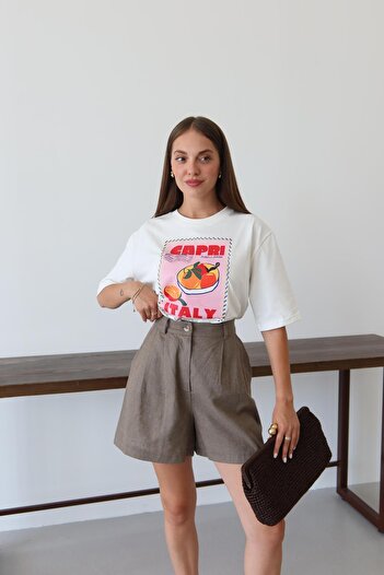 Laluvia Weißes Capri-T-Shirt mit Aufdruck
