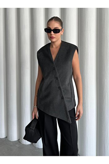 Laluvia Anthracite Venetian Cross Buttoned Vest