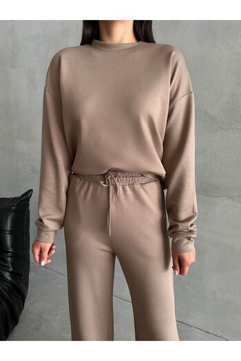 Laluvia Nerzfarbenes Sweat-Hosenset mit weitem Bein