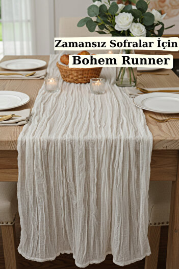 KAMİZ Bohemian Runner Tablecloth Natural Beige Modern Home Decor Wedding Engagement Table Cloth Dowry Set 100% Cotton