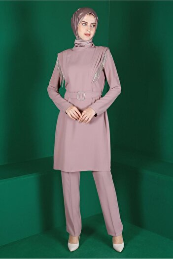 Alvina Double Pants with Stone-Set Tassel Detail Belt. Team 30288