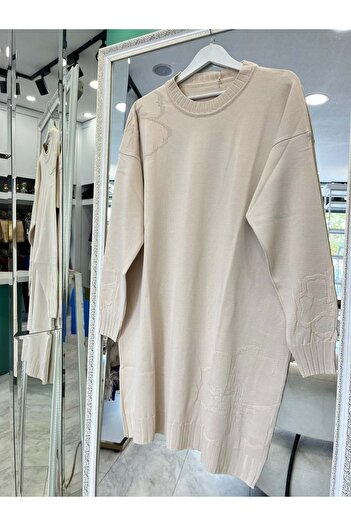 MERAM BUTİK Adn Thin Knitwear Flowered Tunic - Stone - 2