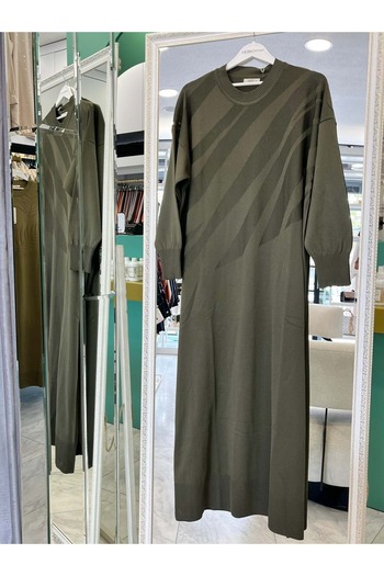 MERAM BUTİK Adn Thin Knitwear Verev Dress - Khaki - 1