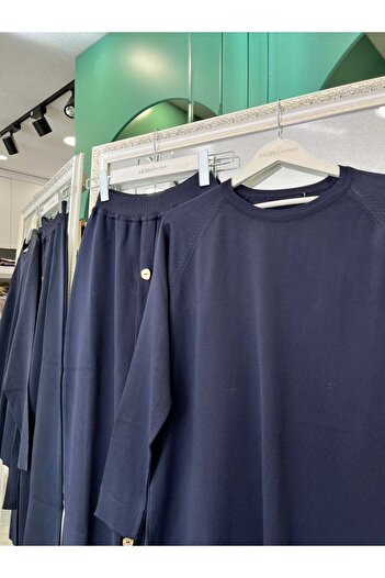 MERAM BUTİK Adn Thin Knitwear Suit with Skirt - Navy Blue - 1