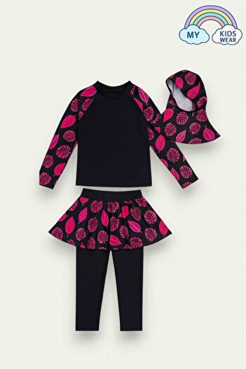 My Kids Wear Three-Piece Girls' Hashema, Hijab, Skirt, Closed Swimsuit