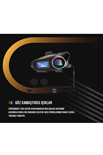 ADR İki Intercom Bağlantılı Radyolu Lcd Ekranlı Işıklı Su Geçirmez Motorcu Kulaklık Müzik Çalar