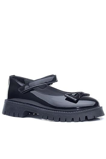 Rakerplus Black Patent Leather Thick Soled Velcro Girls' Ballerinas