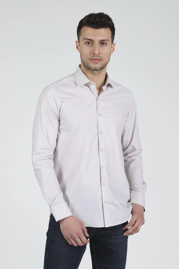 Daniel Bessi Μακρυμάνικο Slim Fit Basic Filafil Βαμβακερό Μπεζ Κλασικό Ανδρικό Πουκάμισο