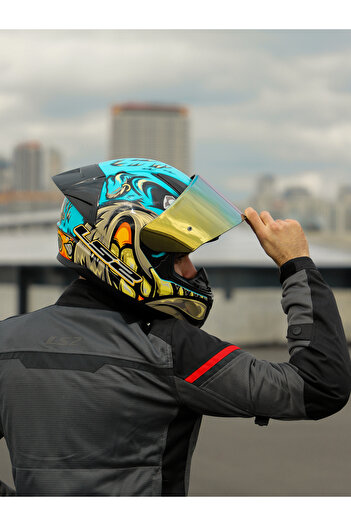 LS2 RAPID 2 NEO MAVİ-MOR KASK - GOLD VİZÖR - SPOİLER