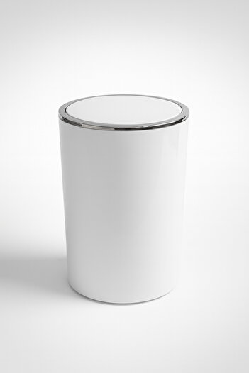 almital mobilya aksesuarları furniture accessories 6 Lt. Kitchen Bathroom Bin with Swinging Lid, White with Chrome Decor