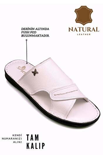 sermoda Papuci pentru bărbați - piele naturală, seringă ușoară și albă