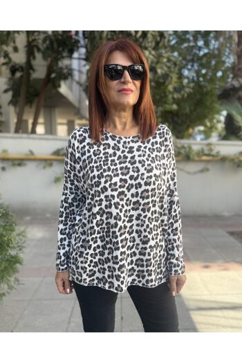 DenizEge Italian Leopard Wool Blend Sweater White