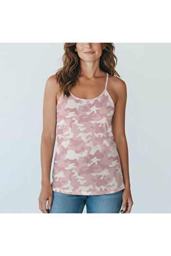 ESTA STORE Viscose Combed Cotton Pink Soldier Patterned Tank Top with String Straps