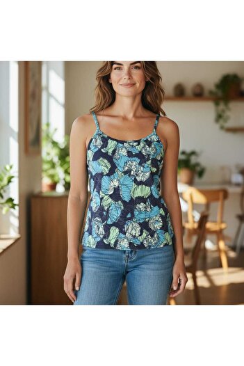 ESTA STORE Viscose Combed Cotton Tank Top with Different Patterned Straps