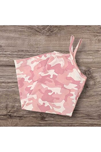 ESTA STORE Viscose Combed Cotton Pink Soldier Patterned Tank Top with String Straps