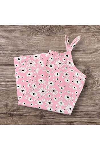 ESTA STORE Pink and White Floral Patterned Tank Top with String Straps
