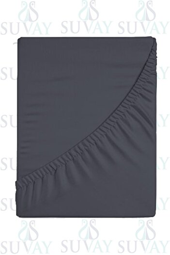 SUVAY Anthracite 100% Cotton Elastic Single / Double King Size Combed Cotton Bed Sheet