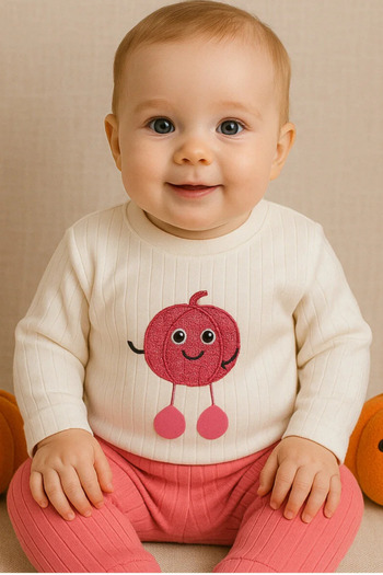 NAFİTTO Baby Girl Two-Piece Set – Cute Patterned Sweatshirt and Bottoms, Organic Cotton Comfortable Casual Set
