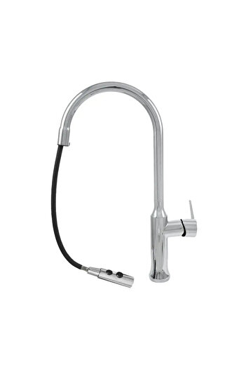 KORMAN TECHNIK Kitchen Faucet with Pull-Out Shower, Sanitary Brass, Silver CF/1035/C
