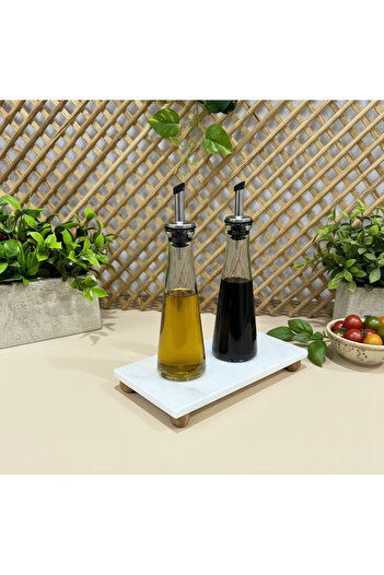 FARALYAHOME Natural Marble Oil Dish and Serving Bowl 20X10 cm White Marble with Wooden Marble Base