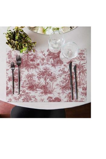 Adawall Hidden Garden - Red Fabric American Service Set of 4 (Linen, National Style) Washing and Fade Resistance Certificate)