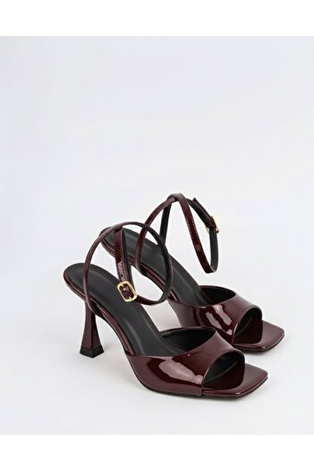İZCE MODA Women's Heeled Sandals Burgundy Patent Leather