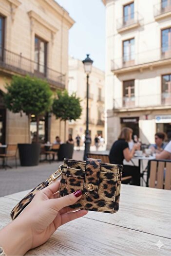 Uzs pace Minimal Wallet & Card Holder with Leopard Pattern Keychain and Card Holder Detail