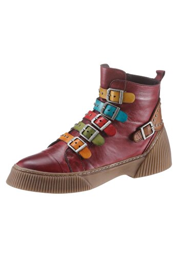 İNZE AYAKKABI Burgundy & Colored Genuine Leather Boots - Model Name Hepburn