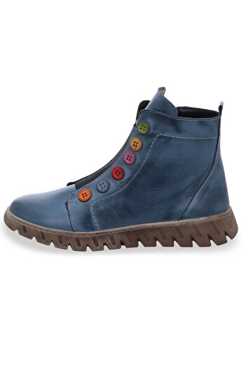 İNZE AYAKKABI Blue Genuine Leather Boots - Model Name New Kahlo